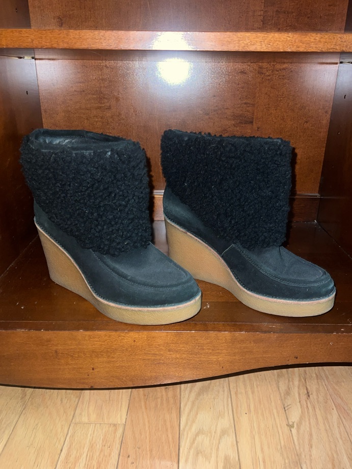 Ugg Coldin Wedge Ankle Boots Women’s Size 11 Black Shearling Platform Booties